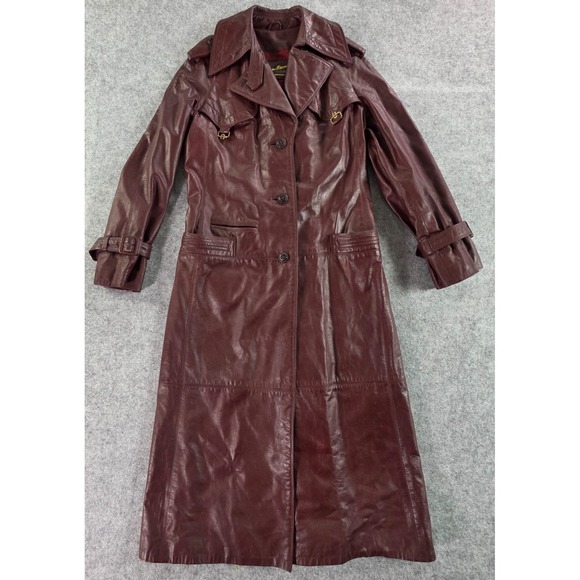 Etienne Aigner Jackets & Blazers - Vintage Etienna Aigner Jacket Womens 8 Oxblood Red Leather Trench Coat 90s